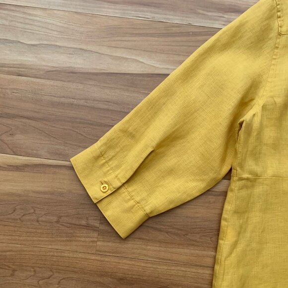 Chico’s 100% Linen 1/4 Button Front Tunic Shirt Top Yellow Size 12 Popover - Picture 7 of 11